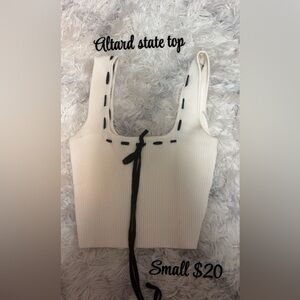 Altar'd State Cream Ribbed Crop Top with Black Tie